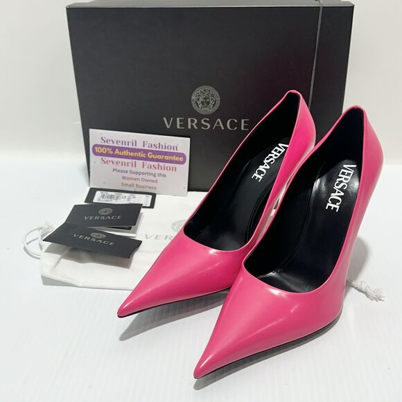 Versace Pin Point Size 38/ US 8 Leather Pointed Toe Pump Heels Pink NWT $1,325 - Picture 5 of 13